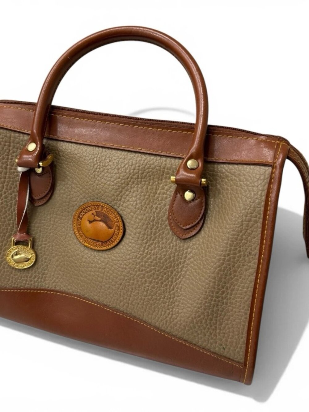 Dooney & Bourke Vintage Tan Cream Pebble Leather Satchel Handbag Purse USA